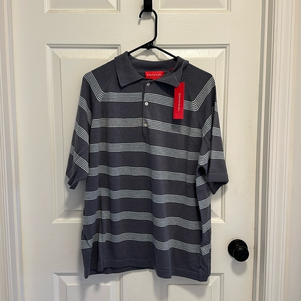 Emanuel Ungaro Polo Gray striped Linen short sleeve shirt Size XL